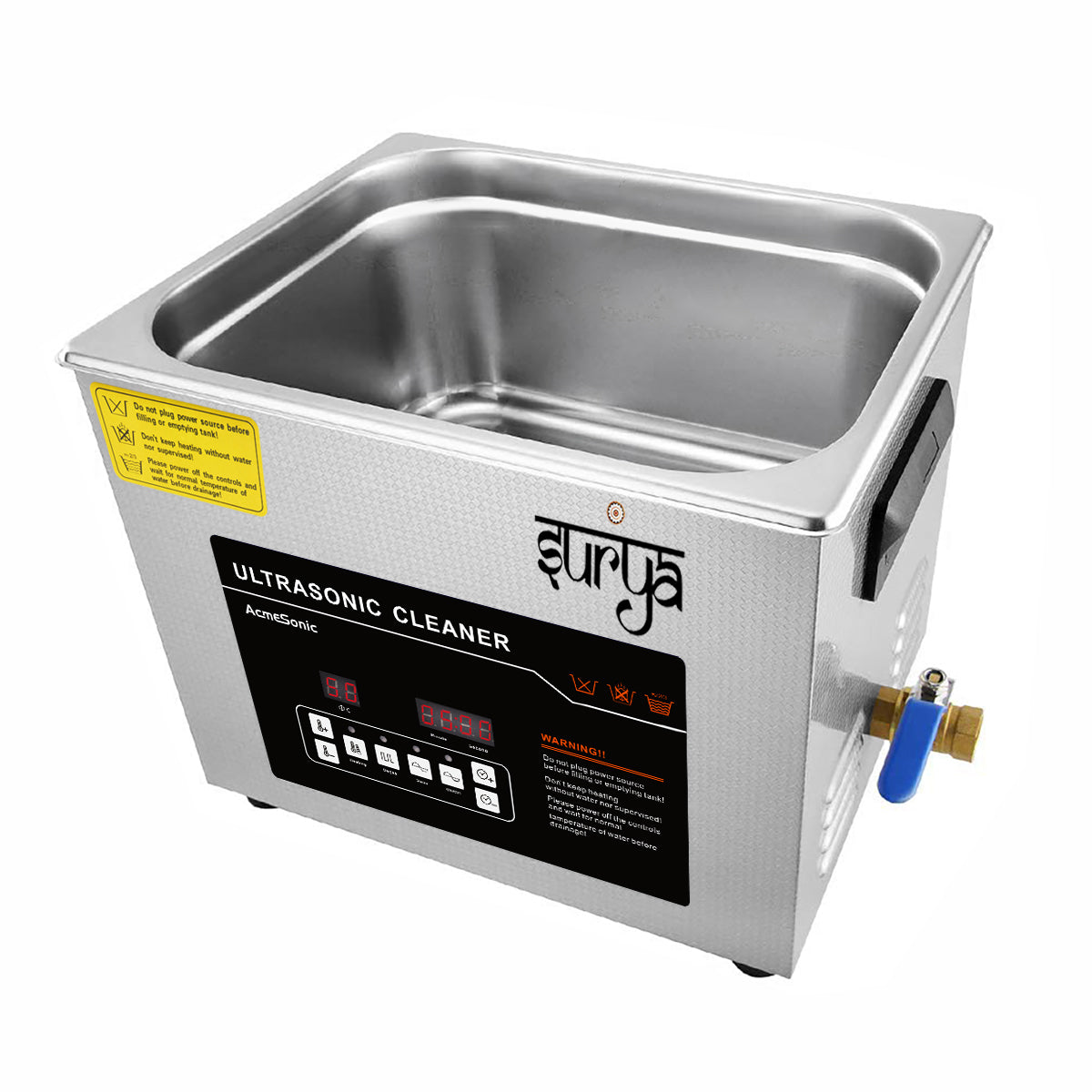 Surya 10L Ultrasonic Cleaner Machine with Digital Timer, Adjustable Heater, Degas Function & Drain Valve | Professional Jewelry, Dental, Automotive, Industrial Cleaning