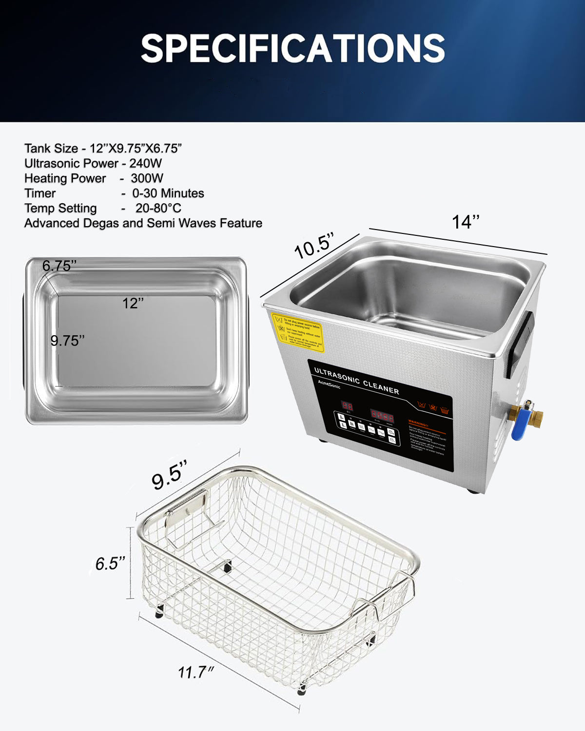 Surya 10L ultrasonic cleaning machine with digital timer, heater, degas function, and drainage system for jewelry, dental, automotive, and industrial use