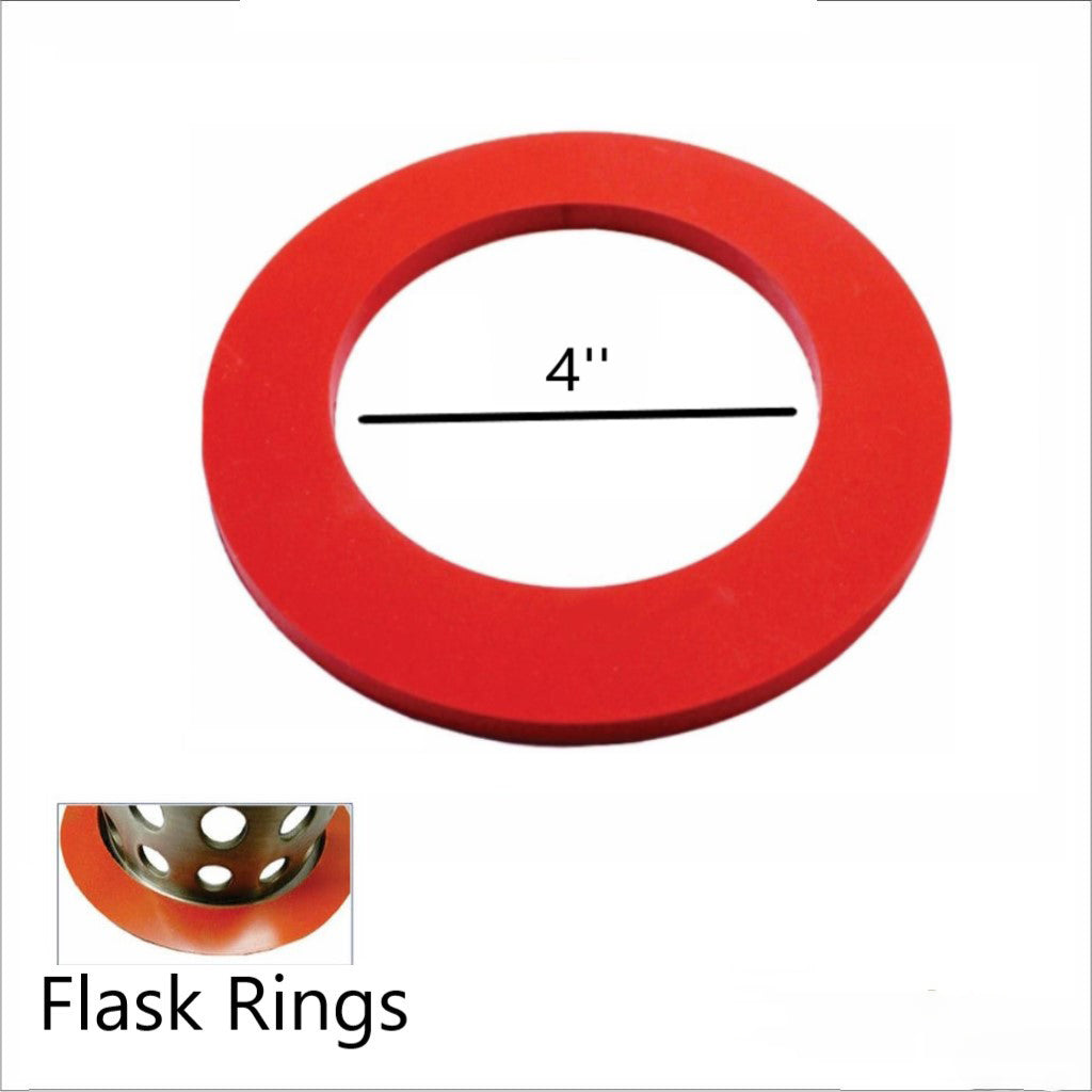 Red flask ring with a measurement of 4 inches on a white background