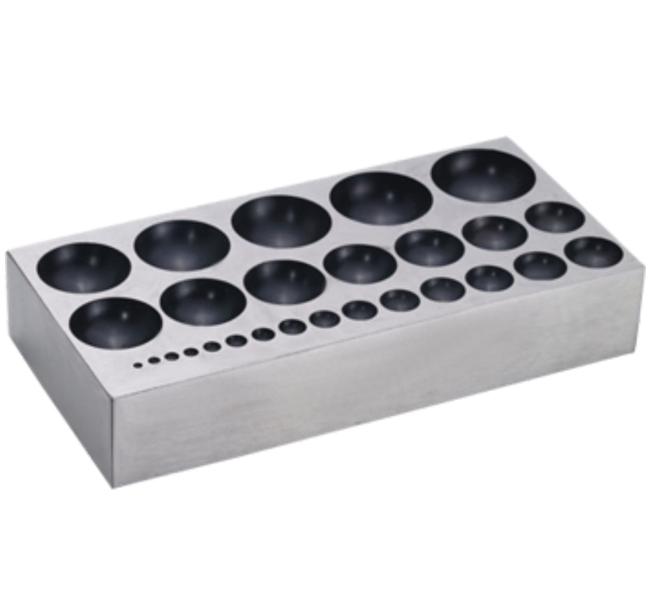 27-hole steel doming block with assorted dome sizes for shaping metal and jewelry forming work