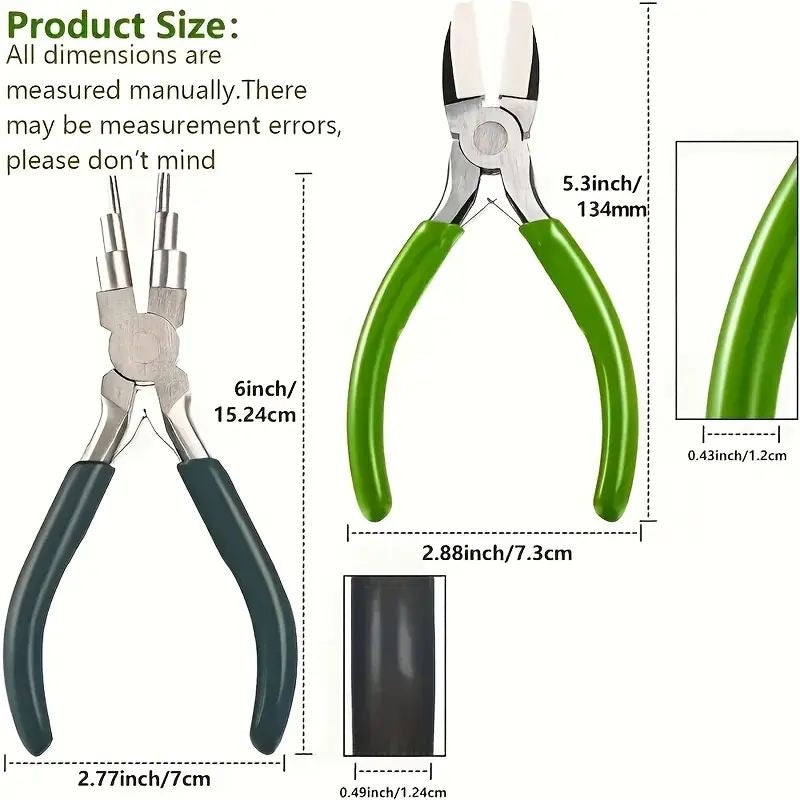 Jeweltech 2pcs Carbon Steel Jewelry Pliers Set – Comfort Grip, Double Nylon Jaw & Round Nose for Beading