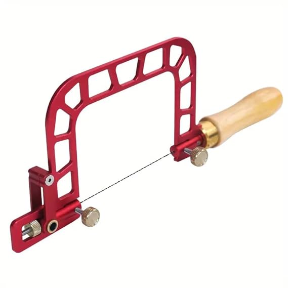 Adjustable red saw frame with wooden handle for jewelry and craft work
