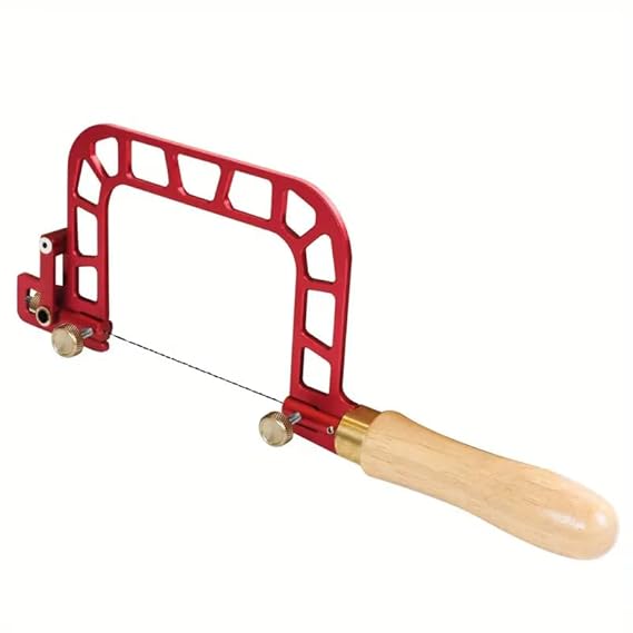 Close-up view of saw blade tensioning system on jewelry coping saw