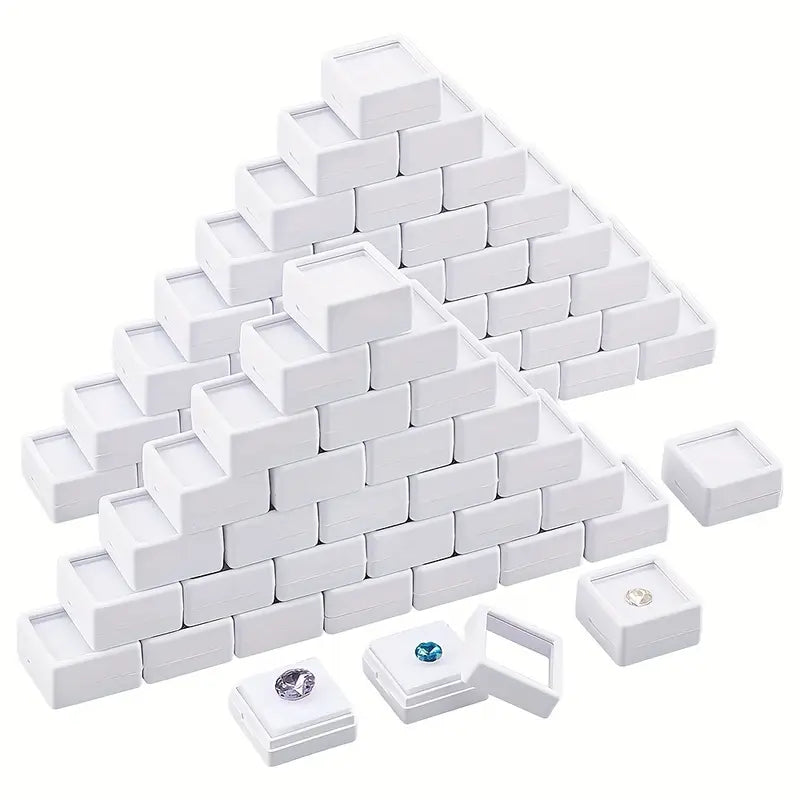 Jeweltech 70pcs white gemstone display boxes with transparent lids