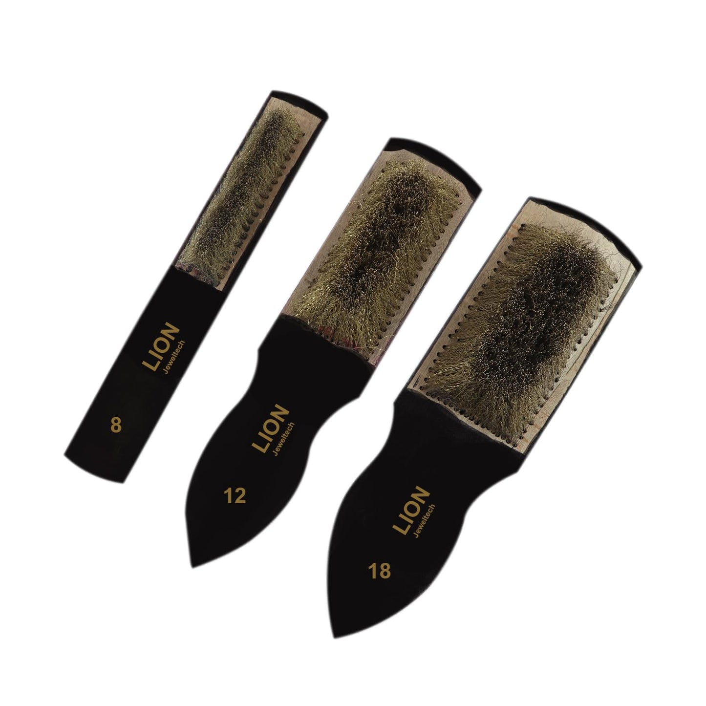 Jeweltech Brass Wire Brush Set of 3 – 8, 12, 14 Line Bristles for Jewelry Cleaning and Polishing