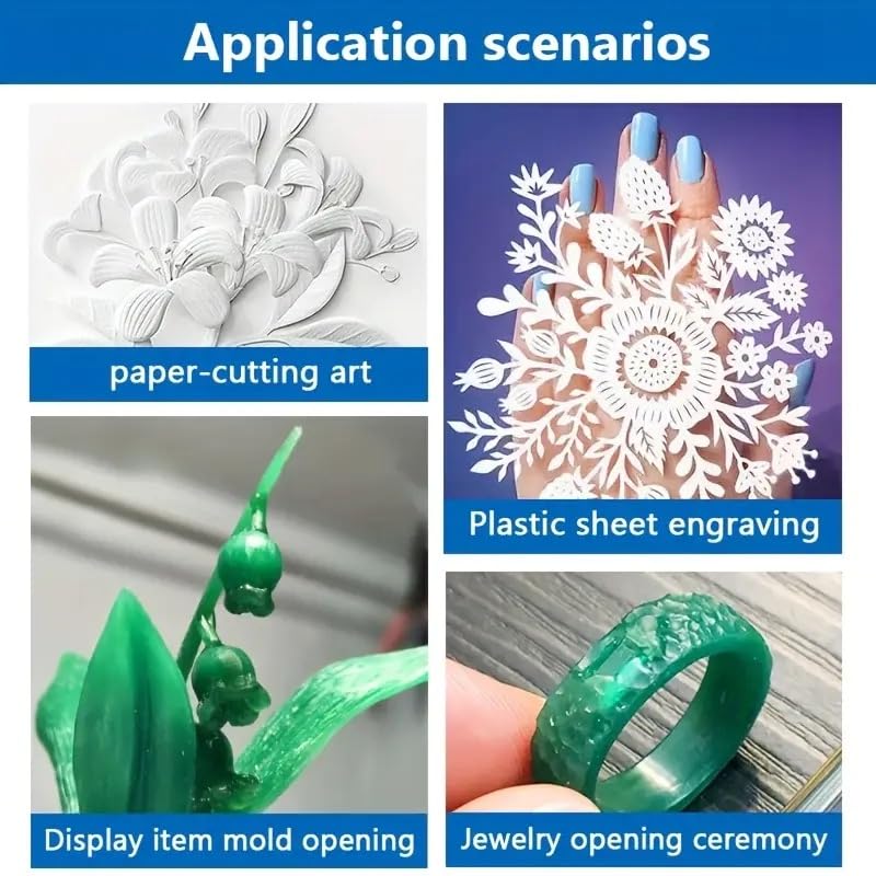 Application scenarios – paper cutting, plastic engraving, mold carving, jewelry detailing.