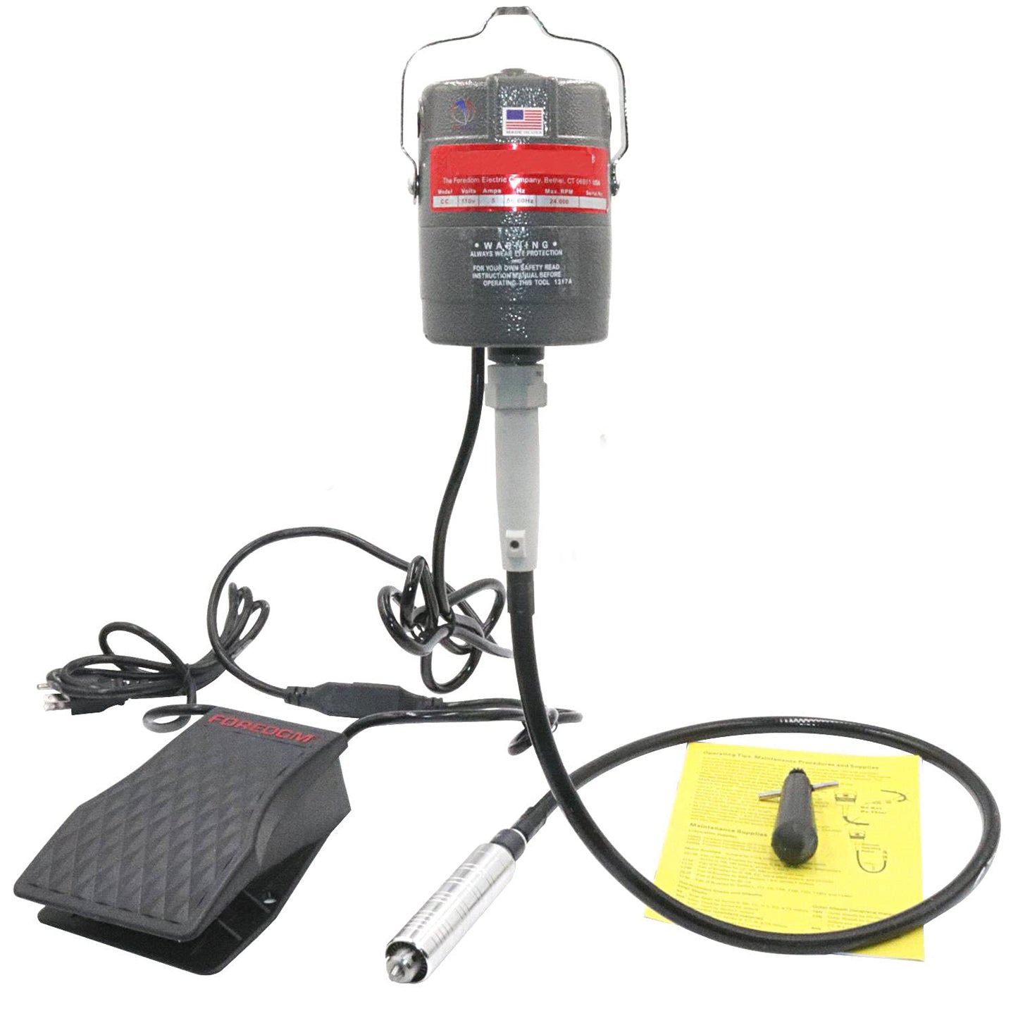 Complete Foredom-compatible machine set with power motor, foot pedal, and handpiece