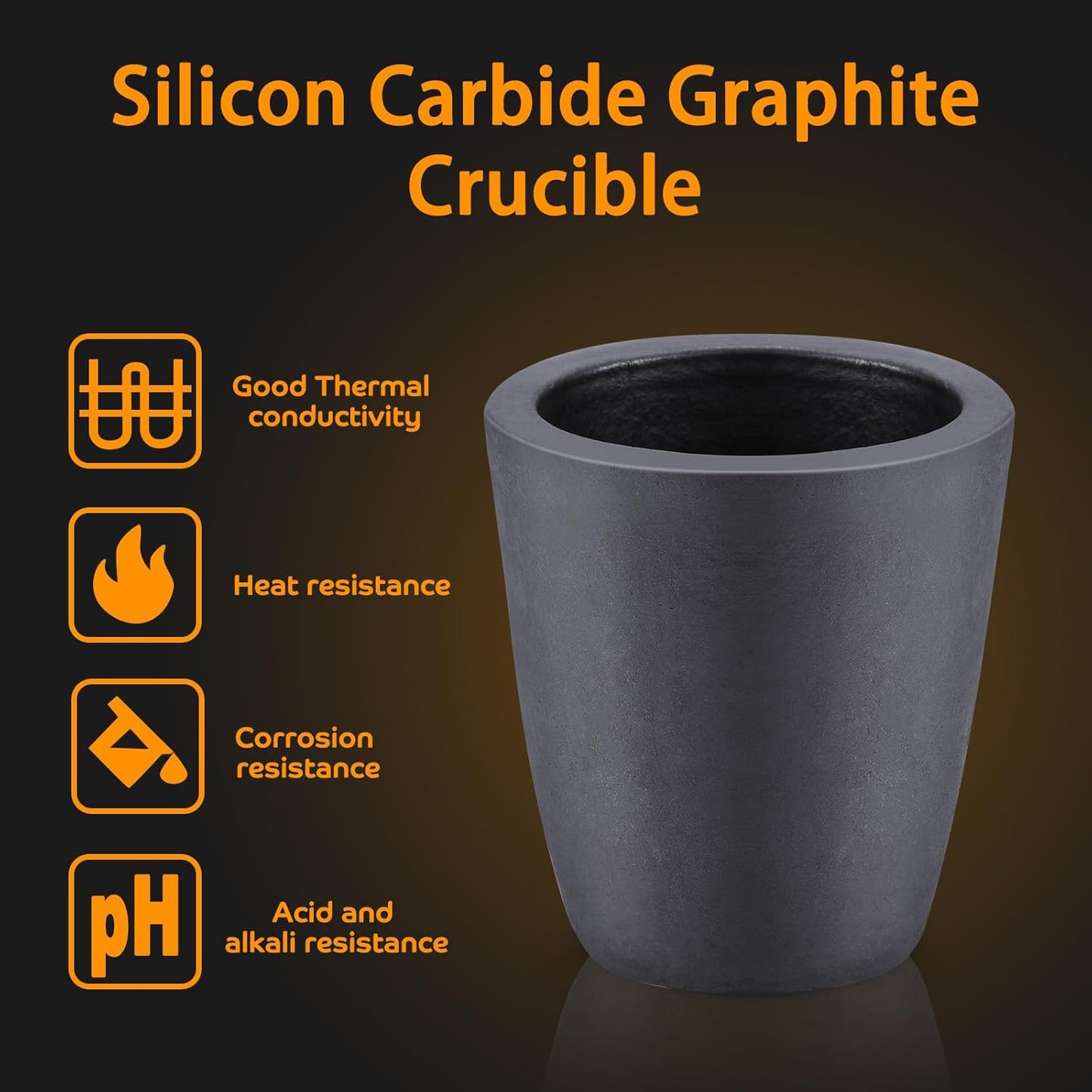 Silicon carbide graphite crucible features: thermal conductivity, heat resistance, corrosion, and pH durability.