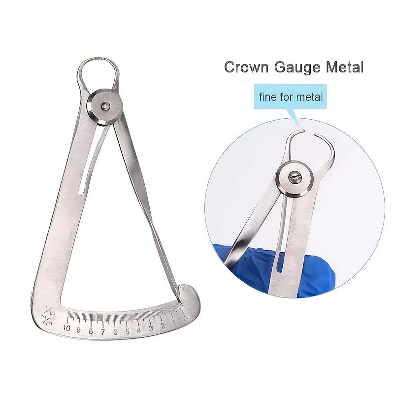 Metal crown gauge with close-up detail on a white background