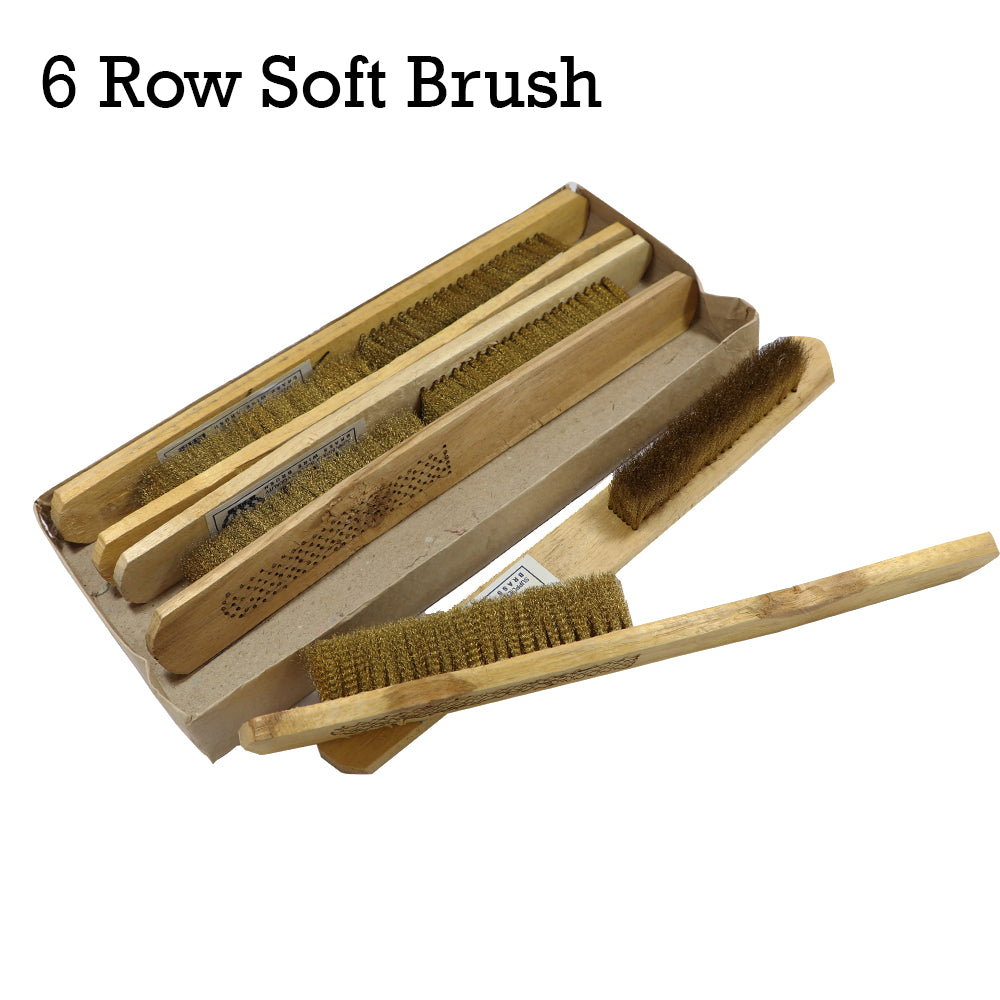 "Pack of 6 Jeweltech 6 Row Brass Wire Brushes with Wooden Handle for Jewelry Cleaning and Polishing"