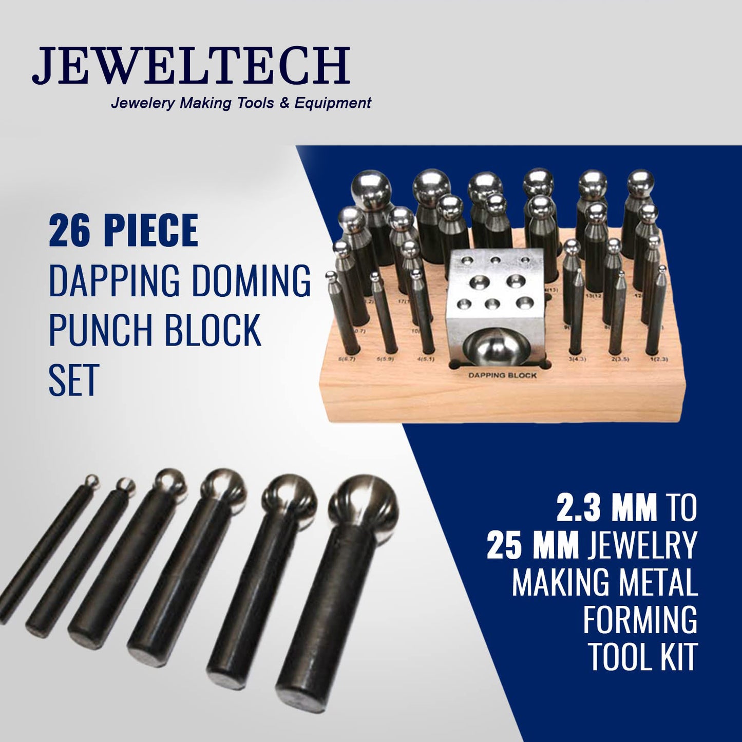 Professional-grade dapping kit for shaping gold, silver, brass, and copper