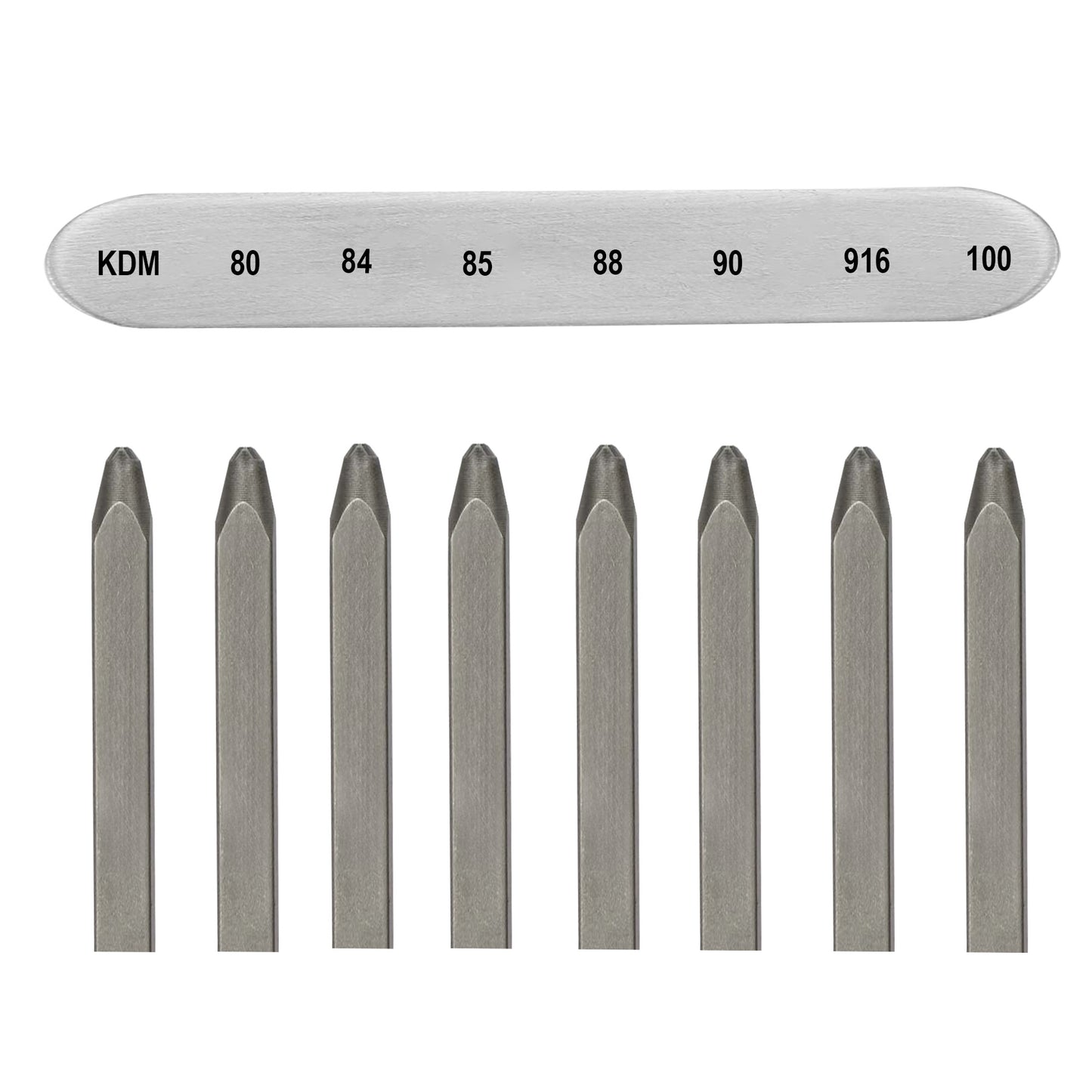 Jeweltech 8-piece jewelry metal stamp set including KDM, 916, 80–100 number punches for gold and silver hallmarking