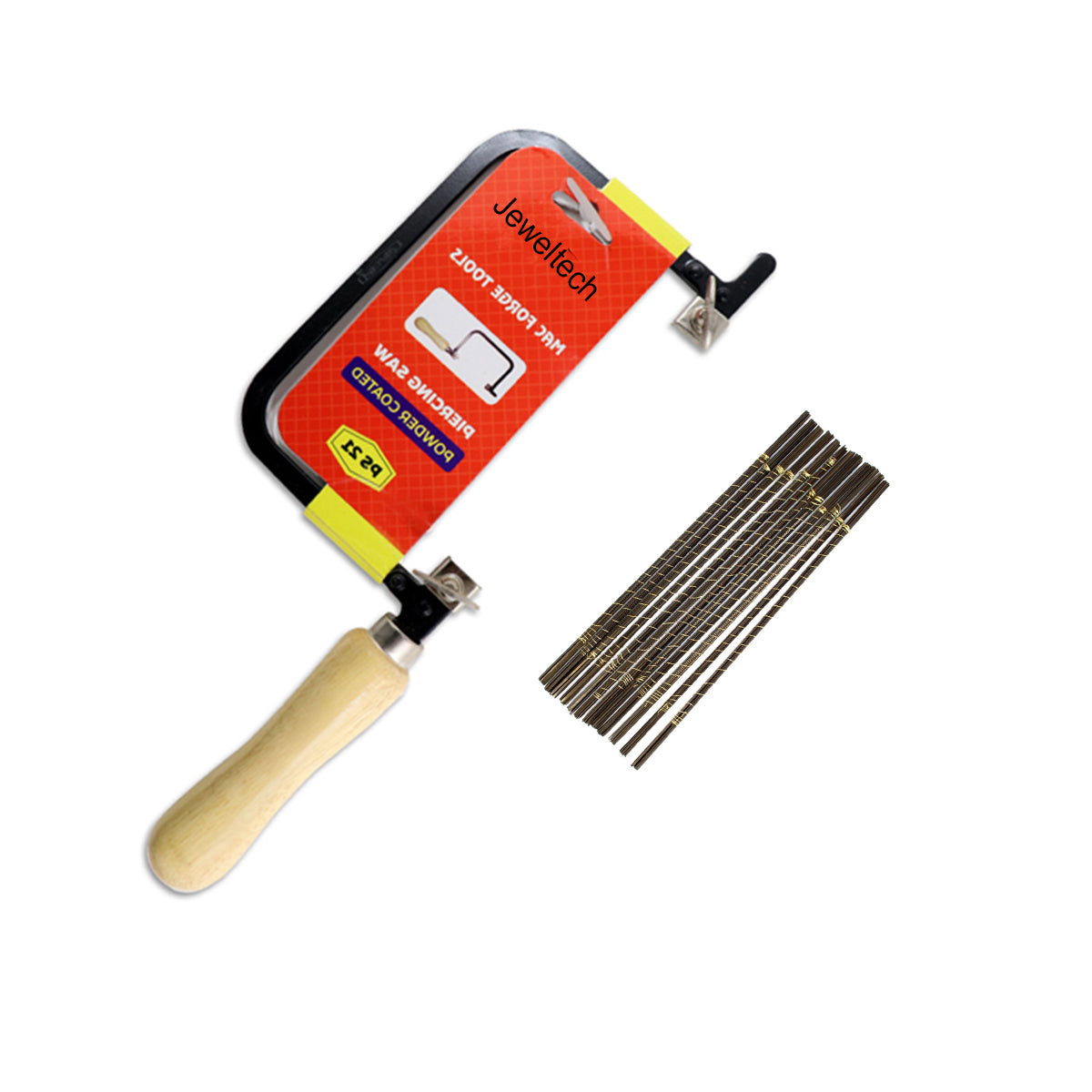 Aven adjustable jewelry saw frame with wooden handle and 144 Golden Fish saw blades for ari work and metal cutting