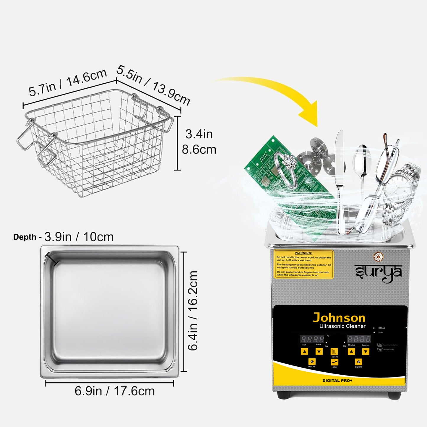 LCD display and digital controls on Johnson Pro+ ultrasonic cleaner