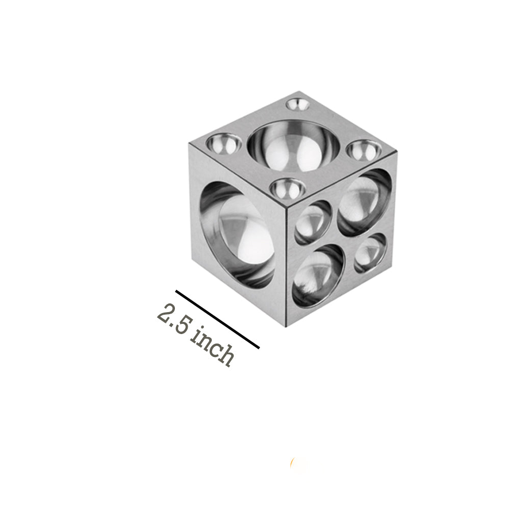 Concave steel pasla tool for shaping round domes in jewelry making