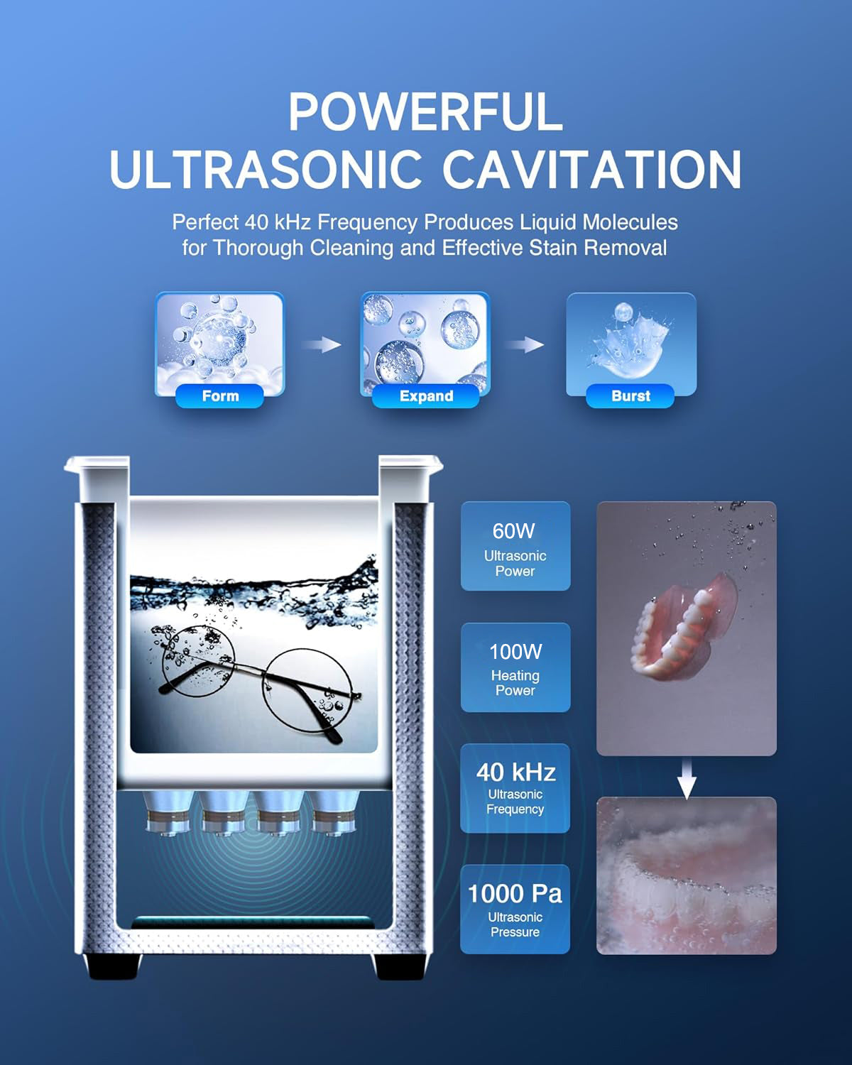 ultrasonic cleaner with adjustable timer and heater up to 80°C