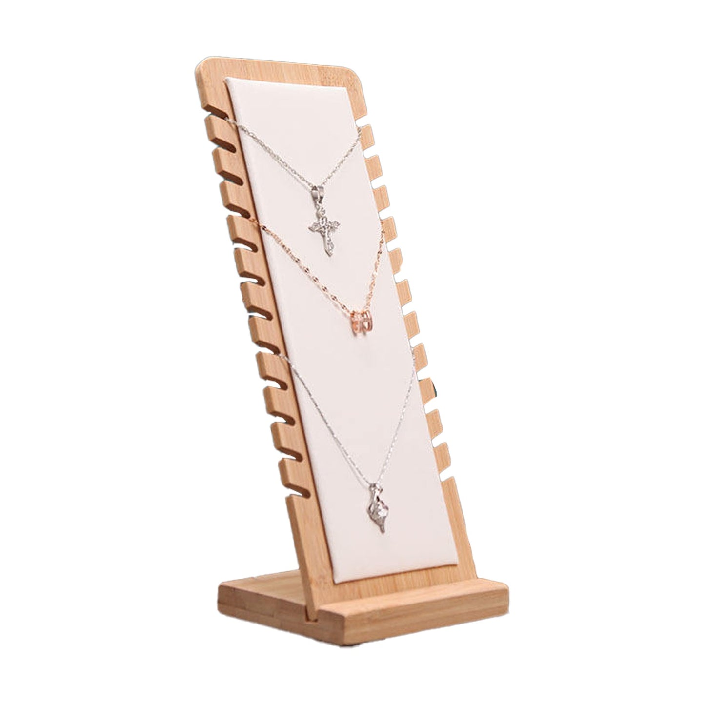Jeweltech Bamboo Wood Necklace Display Board, Ladder Style Stand with Fabric Panel for Necklaces and Chains, Jewelry Showcase for Shop and Home Use(White)