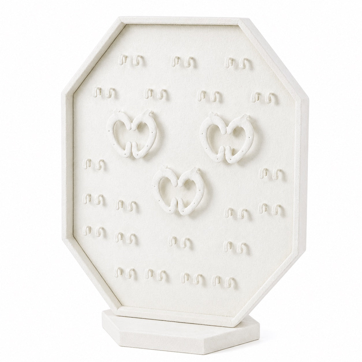 Jeweltech Beige Octagon Earring Display Stand, Velvet Panel with Hooks and Pegs for Earrings, Decorative Jewelry Holder for Shop and Home