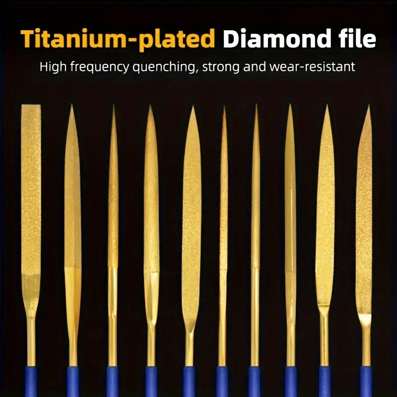 Titanium-Coated Diamond File Set 10pcs – Precision Hand Files for Jewelry