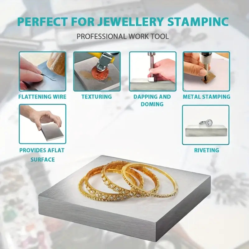 Jeweltech flat steel bench block plate for jewelry stamping and shaping
