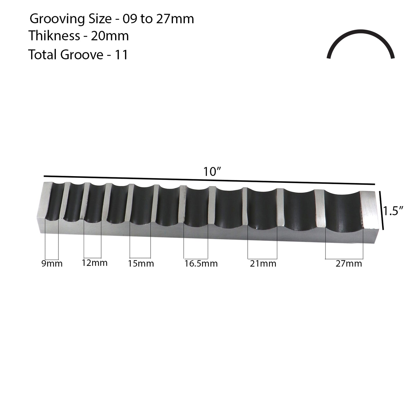 Surya Single Side Round Wire Forming Die – 11 Groove, 9mm to 27mm – 10" Steel Tool