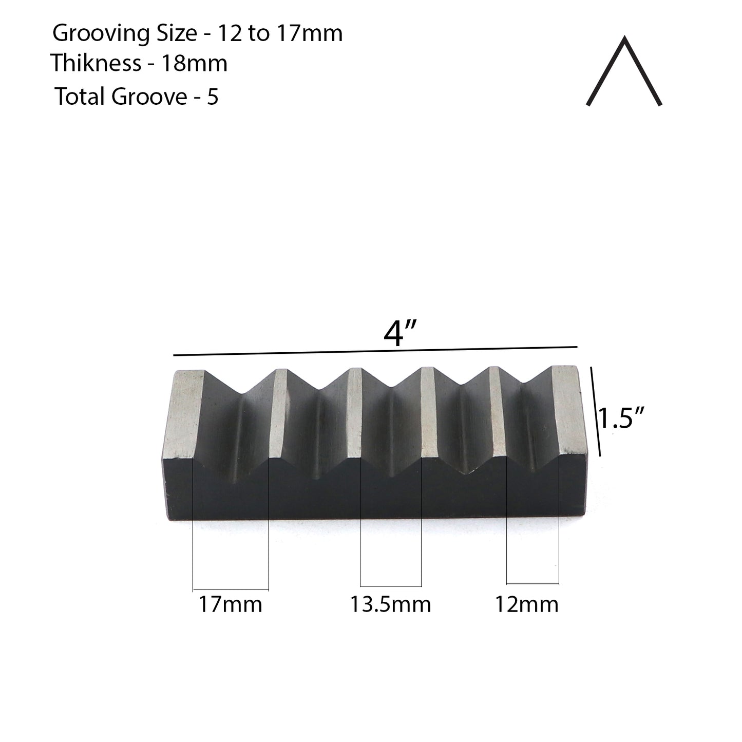 single side V-cut wire forming die with 5 sharp grooves sized 12mm to 17mm, ideal for gold and silver jewelry wire shaping.