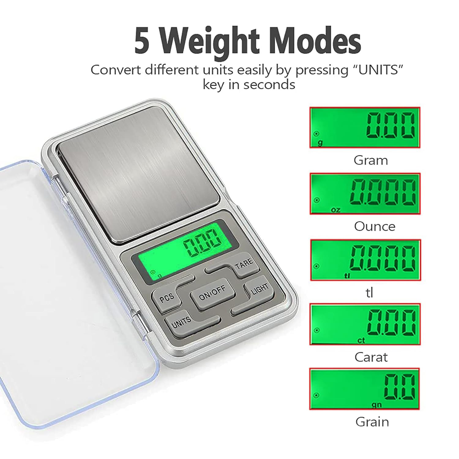 High-precision pocket scale with 0.01g readability for gold and gemstone measurements
