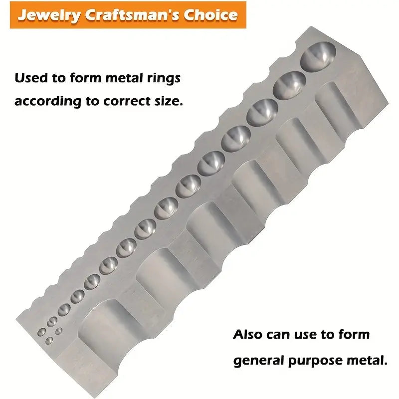 Jewelry craftsman's doming block with grooves and domes for forming rings and general-purpose metalwork