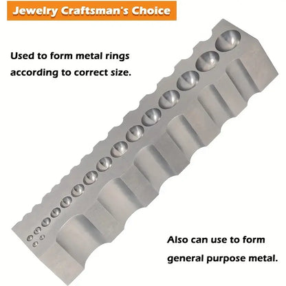 Jewelry craftsman's doming block with grooves and domes for forming rings and general-purpose metalwork