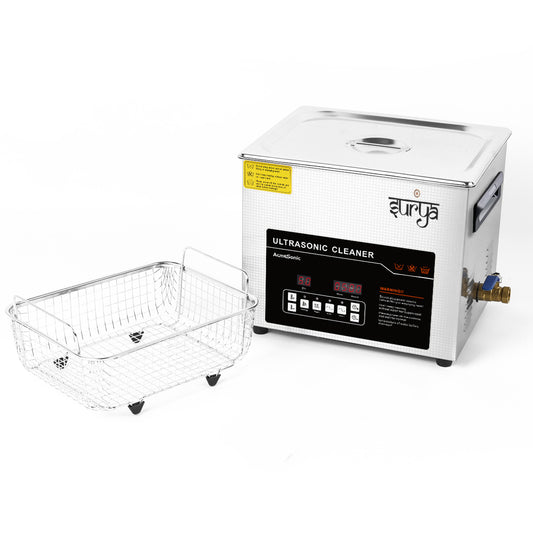 Surya 10L ultrasonic cleaning machine with digital timer, heater, degas function, and drainage system for jewelry, dental, automotive, and industrial use

