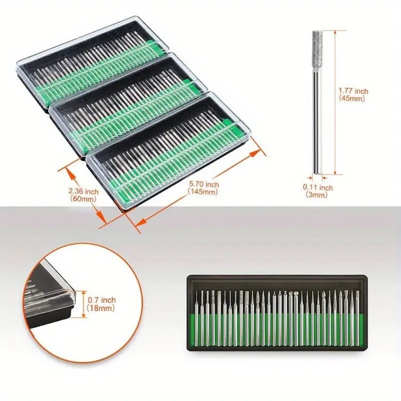Diamond Grinding Needles Set – 2.35mm Shank for Rotary Tools | Metal, Wood, Jewelry Engraving & Polishing