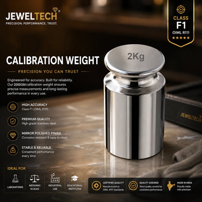 JewelTech 2Kg (2000GM) F1 Calibration Weight – OIML R111 Stainless Steel Precision Test Weight for Weighing Scale Calibration