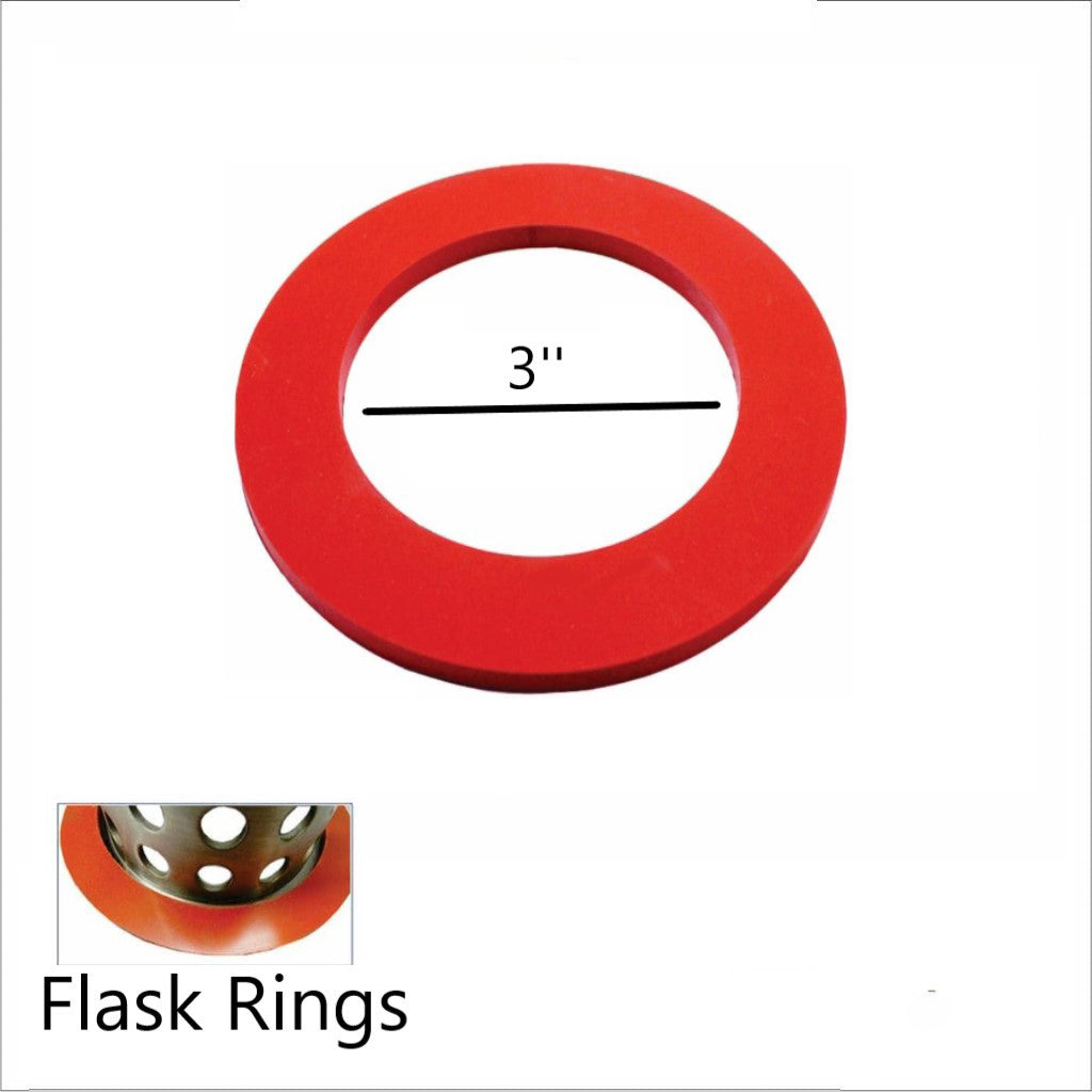 Red flask ring with a measurement of 3 inches on a white background