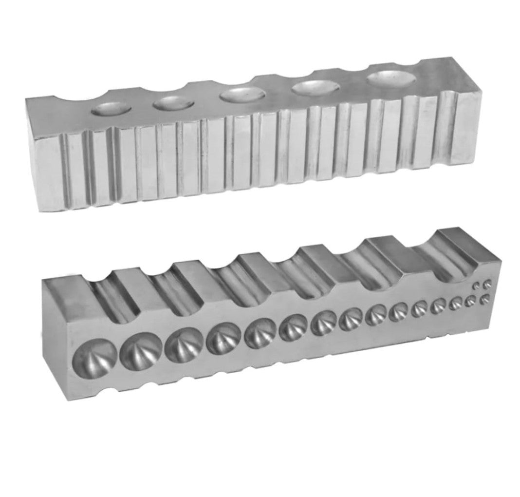 Surya steel doming block with multiple half-round grooves and dome cavities for shaping metal and rings