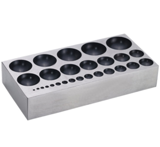 27-hole steel doming block with assorted dome sizes for shaping metal and jewelry forming work