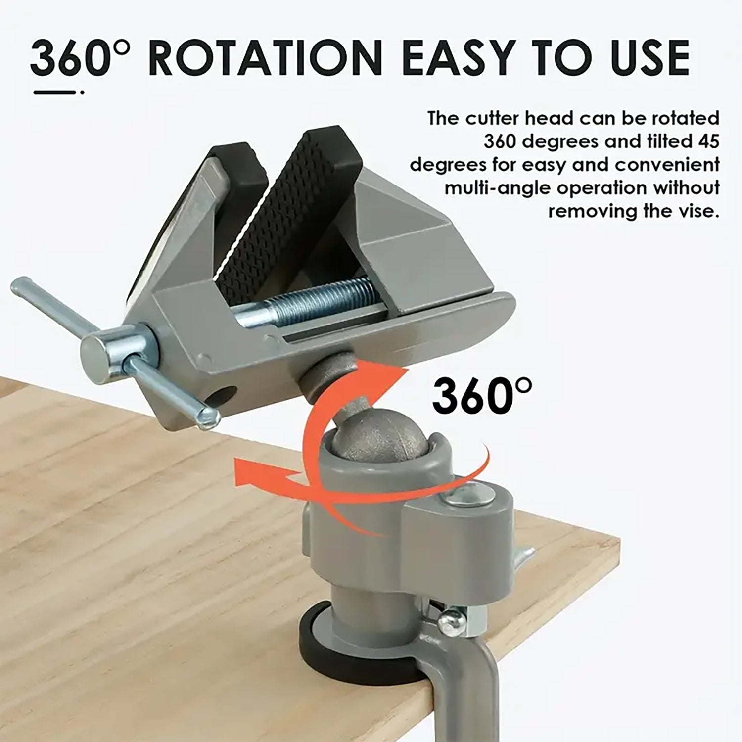 Vise with 360-degree rotation feature on a white background