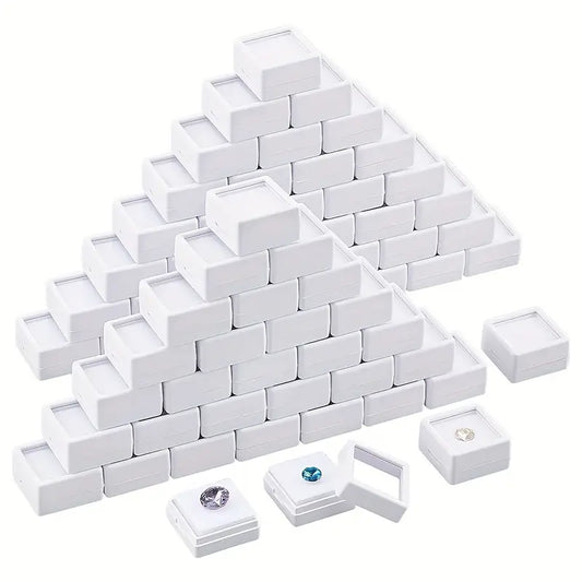 Jeweltech 70pcs white gemstone display boxes with transparent lids