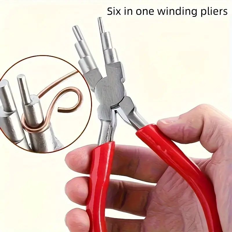 Close-up of 6-step wire looping pliers in use for jewelry crafting
