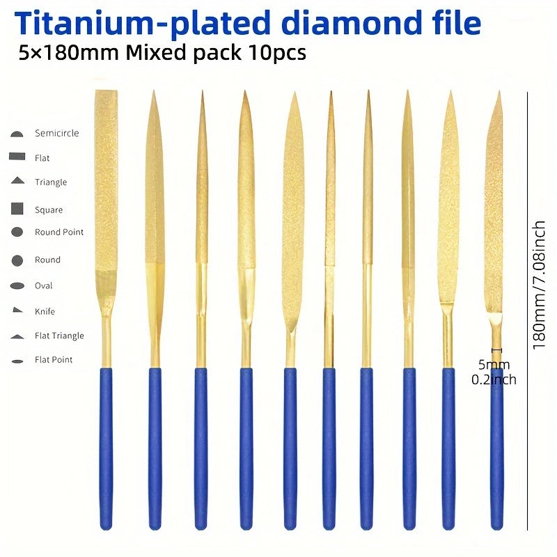 Titanium-Coated Diamond File Set 10pcs