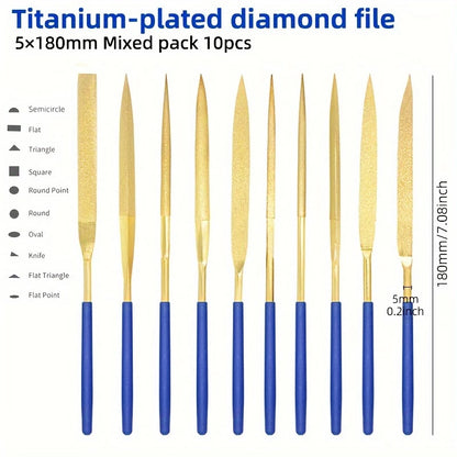 Titanium-Coated Diamond File Set 10pcs
