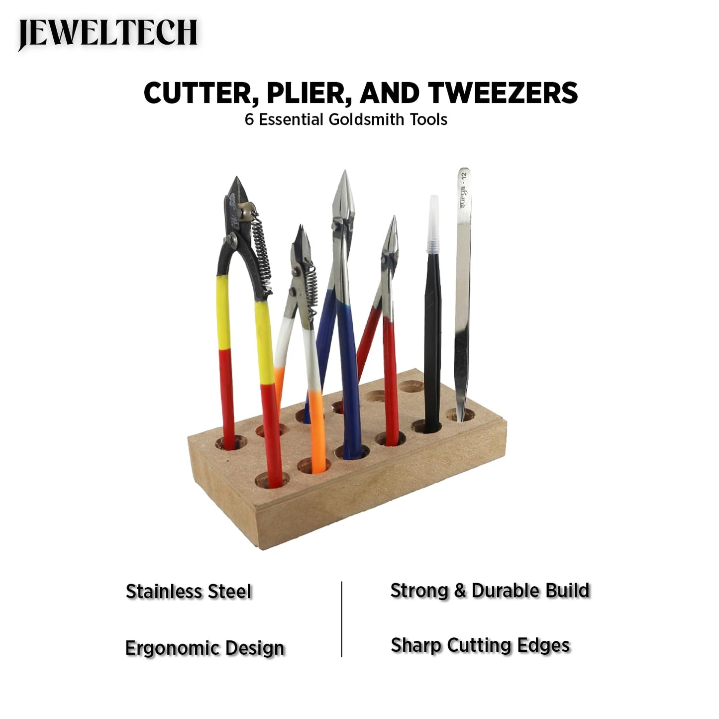 JEWELTECH 6-Piece Set - Cutter, Plier, and Tweezers for Goldsmithing and Versatile Applications, Infused with Vibrant Multi Colors