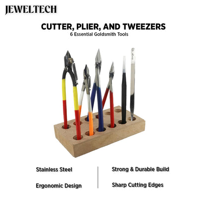 JEWELTECH 6-Piece Set - Cutter, Plier, and Tweezers for Goldsmithing and Versatile Applications, Infused with Vibrant Multi Colors