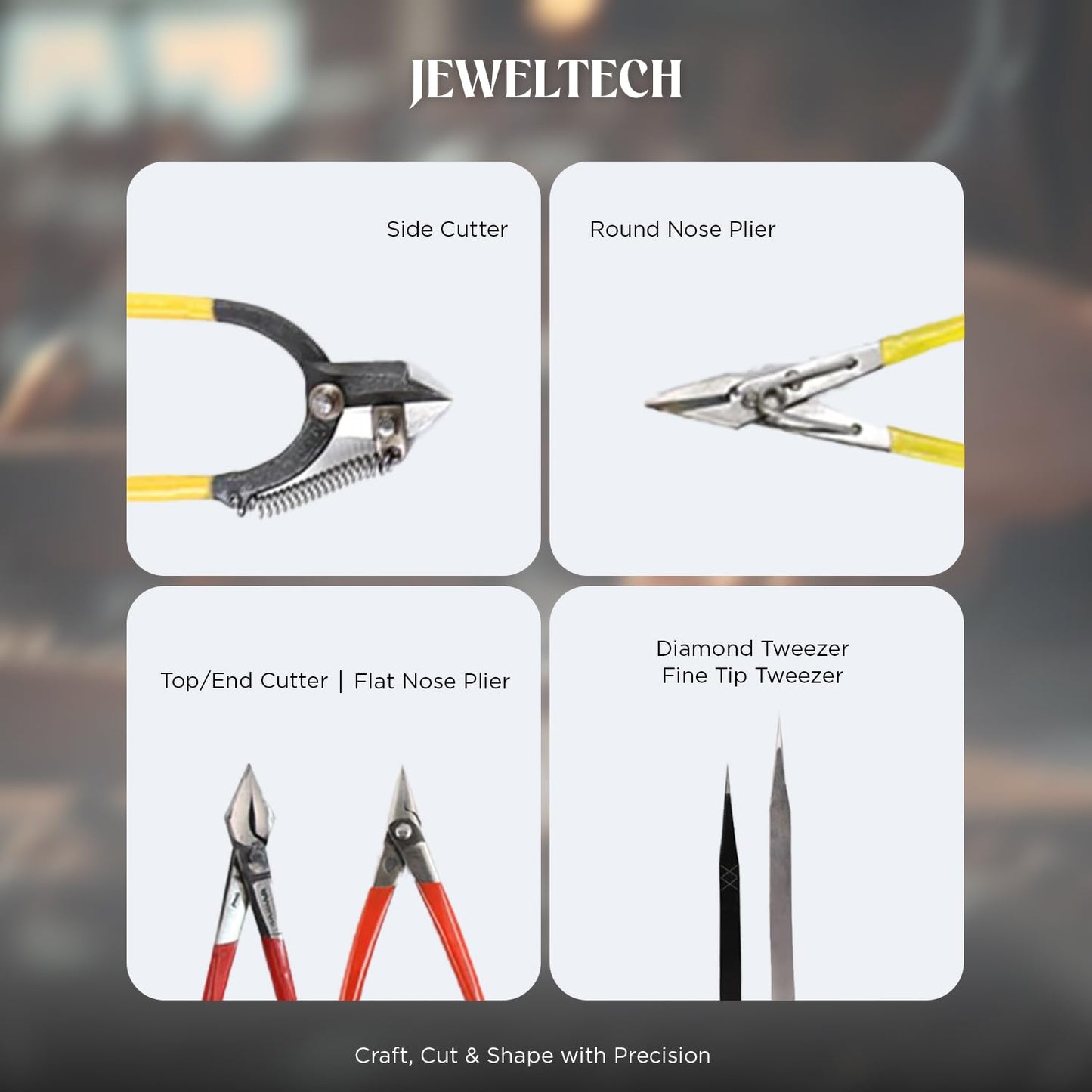 JEWELTECH 6-Piece Set - Cutter, Plier, and Tweezers for Goldsmithing and Versatile Applications, Infused with Vibrant Multi Colors