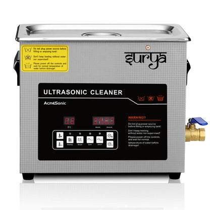 Surya 6L Ultrasonic Cleaner Machine with Digital Timer, Adjustable Heater, Degas Function & Drain Valve