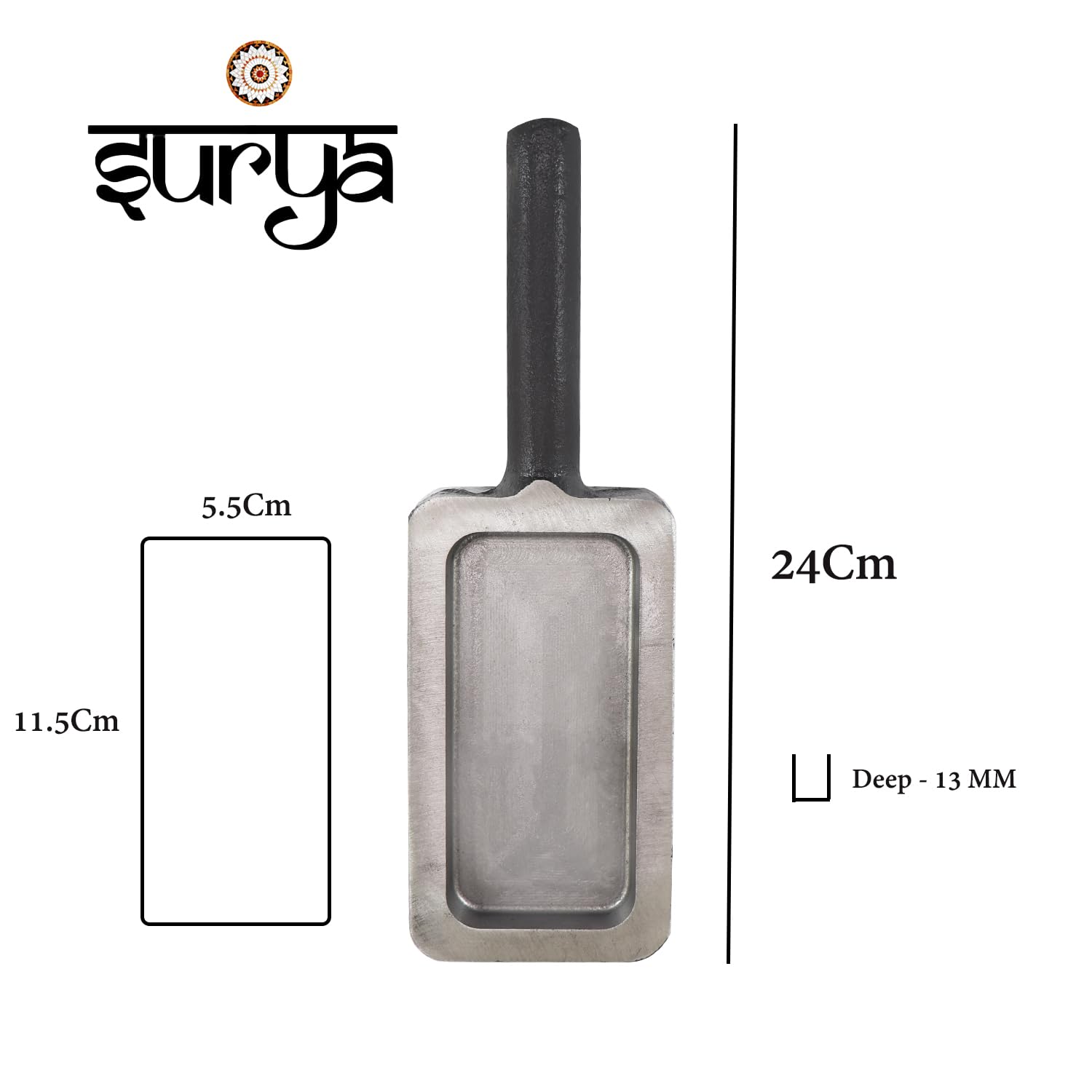 Surya large cavity ingot mold for gold and silver melting, 24cm x 5.5cm x 11.5cm, 13mm deep