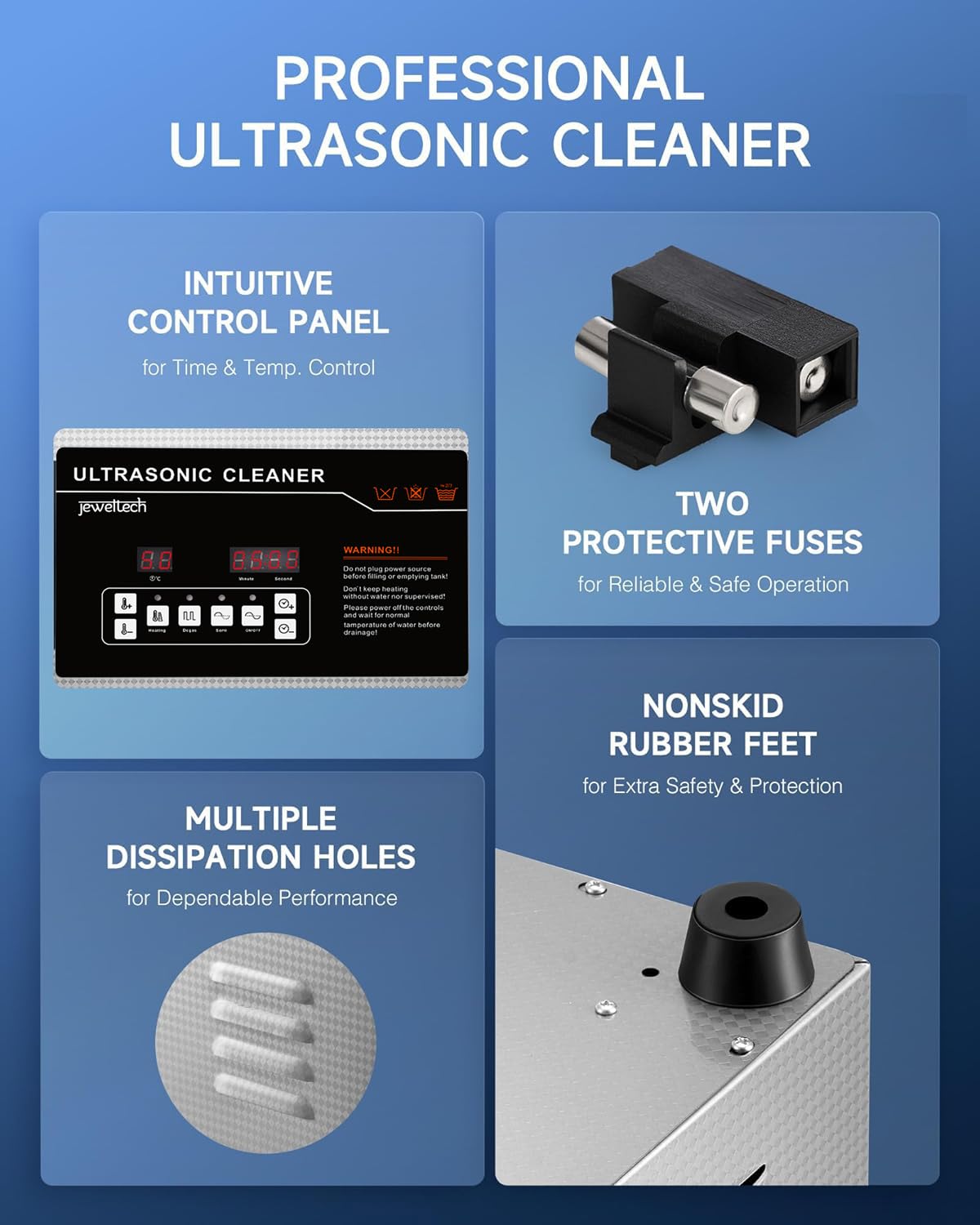 JEWELTECH Professional Ultrasonic Cleaner with Digital Controls