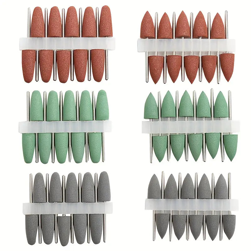 Set of 36 silicone rubber polishing heads in red, green, and grey for rotary tools