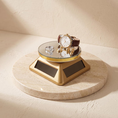 JEWELTECH Solar Powered 360° Rotating Display Stand for Jewellery | 9cm Mirror Turntable