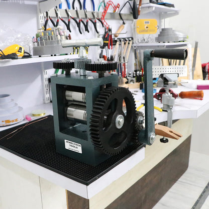 Jewellery workshop setup with Jeweltech 4 Inch Rolling Mill Machine for gold and silver sheet rolling