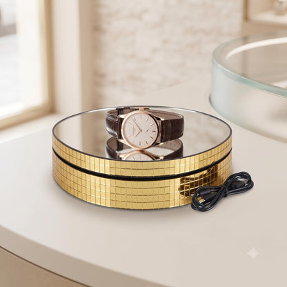 JEWELTECH Rotating Display Stand with Mirror Top  360° | USB Powered Jewellery & Product Display Turntable